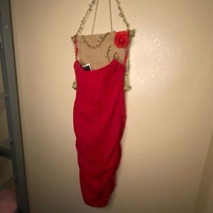 Red Bodycon Midi/Mini Ruffled Corset Dress